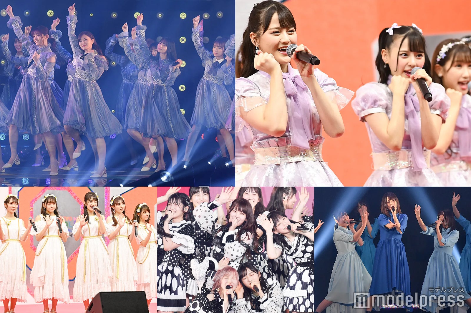 （左上から時計回りに）乃木坂46、＝LOVE、日向坂46、AKB48、26時のマスカレイド （C）モデルプレス